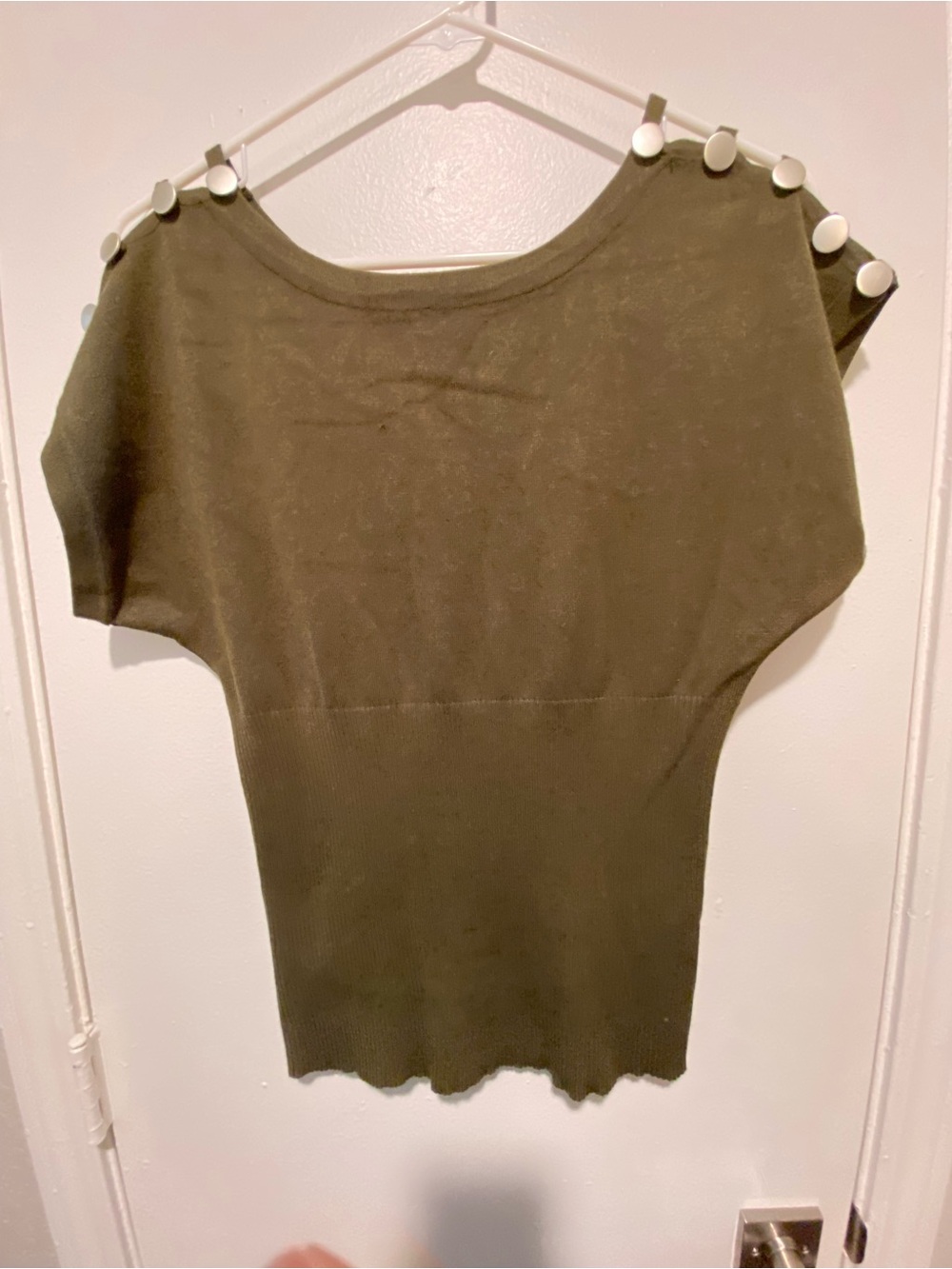 Olive Green Women's Short Sleeve Sweater